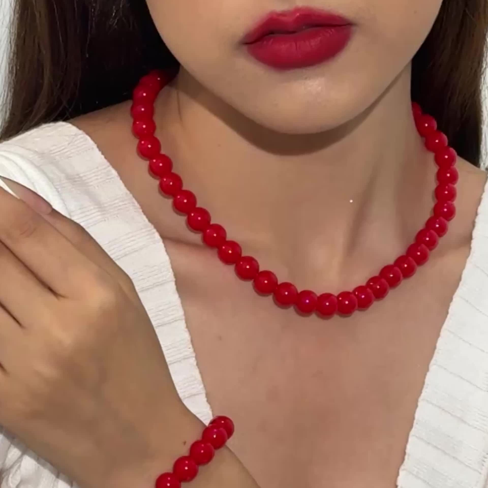 2pcs Minimalist Multi-color Acrylic Bead Necklace & Bracelet Set